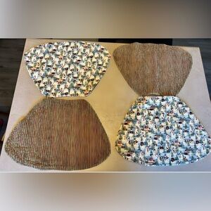 Quilted Placemats Set Of 4 Reversible Holiday Striped And Snowmen Washable